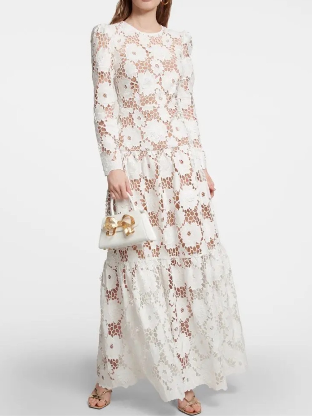 Self Portrait White 3D Maxi Floral Lace Dress Size 2 - Picture 6 of 13